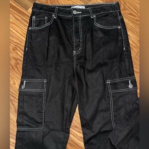 Black with white stitching wide leg jeans